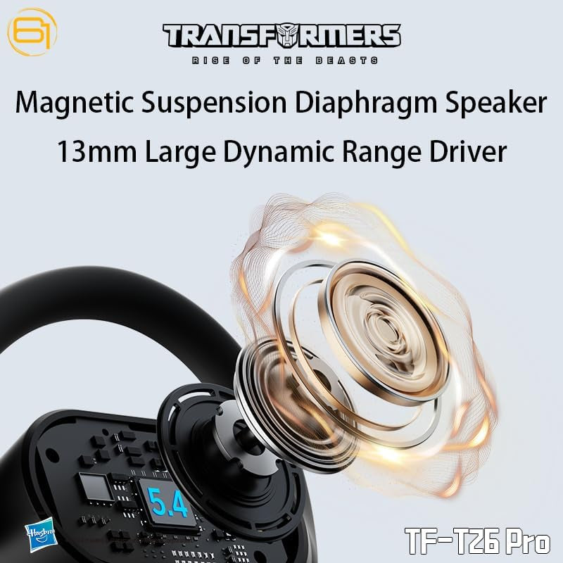 Transformers Earbuds T26 Pro, Bluetooth 5.4 Wireless Gaming Earbuds with Mic, over Ear Earbuds with Earhooks, 65H Playtime, Deep Bass, IPX5 Waterproof (Bumblebee Yellow)