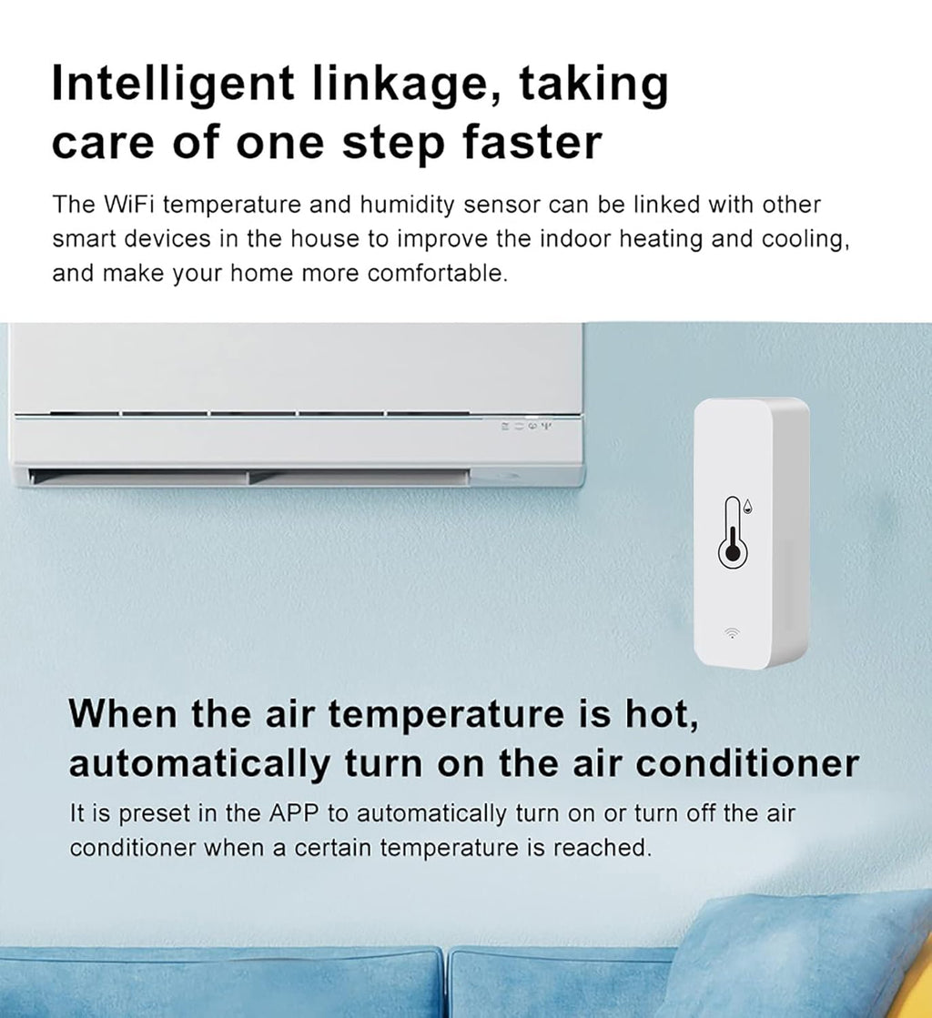 Wifi Temperature Humidity Sensor: Indoor Thermometer Hygrometer with App Alert, Free Data Storage Export, Smart Temperature Humidity Monitor for Home Pet Greenhouse, Compatible with Alexa (1-Pack)