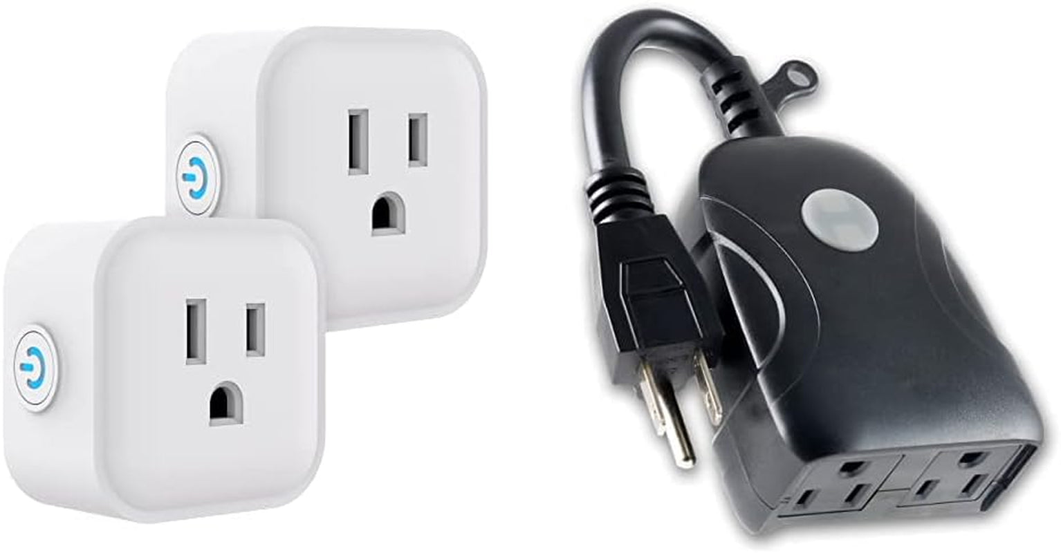 Wi-Fi Smart Indoor Micro Plug-Ins, 1-Outlet, 2-Pack +  Wi-Fi Smart Outdoor Plug-In