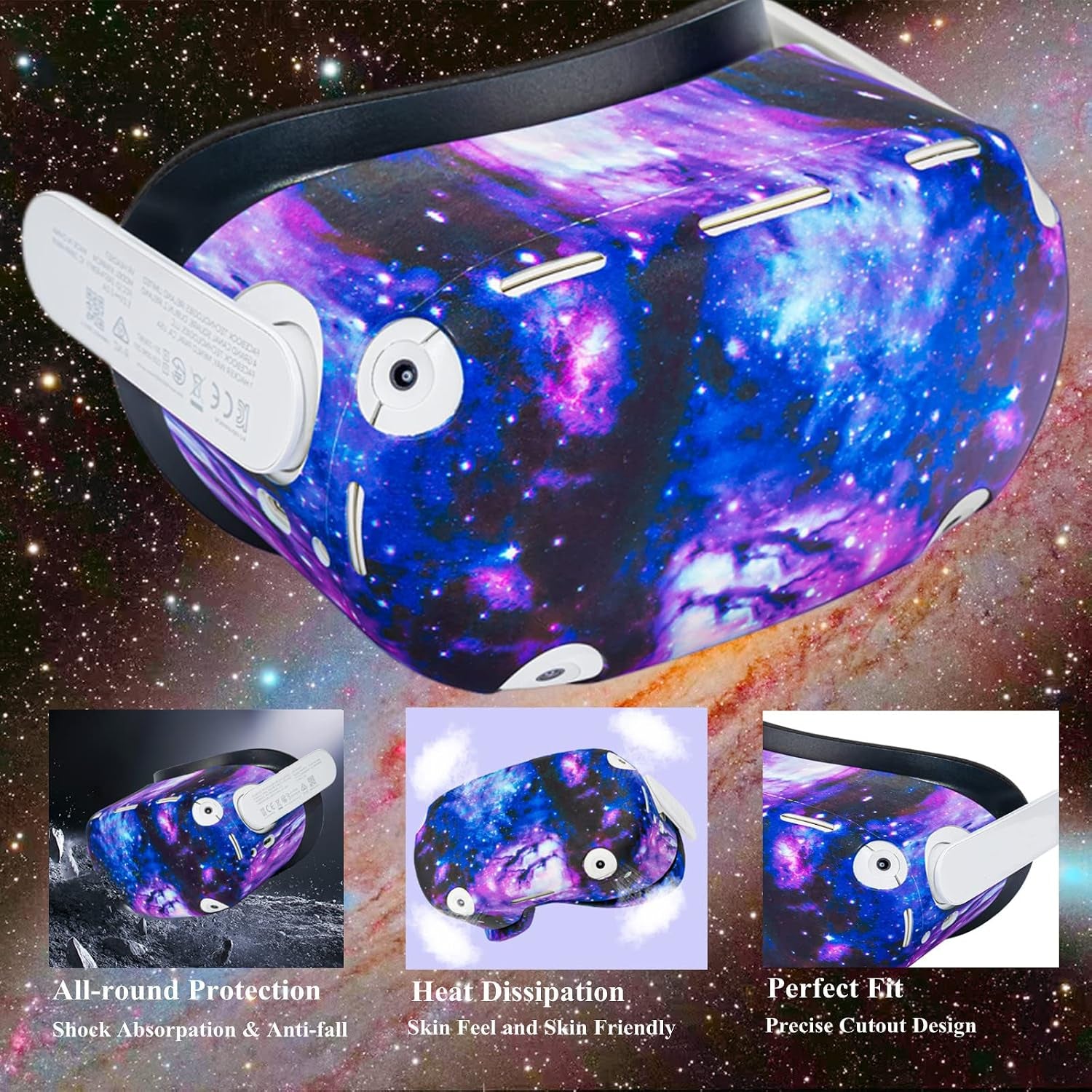 Compatible with Oculus Quest 2 Accessories,Silicone Face Cover, VR Shell Cover,Compatible with Quest 2 Touch Controller Grip Cover,Protective Lens Cover,Disposable Eye Cover. (Starry Purple)