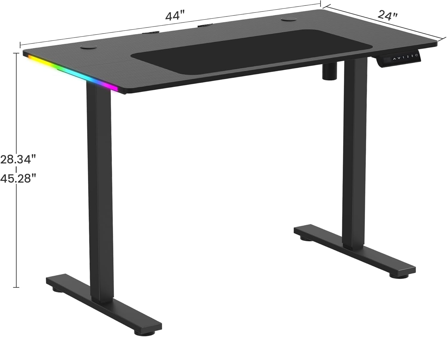 Electric Standing Desk, Gaming Desk with LED Lights, Height Adjustable - RGB Computer Desk with Mouse Pad for Home, Office