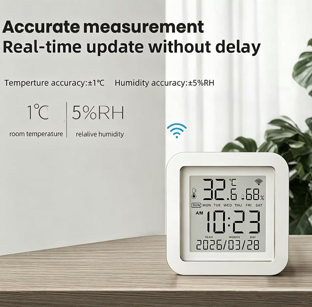 Smart Wifi Temperature Humidity Monitor: TUYA Wireless Temperature Humidity Sensor with APP Notification Alerts, Wifi Thermometer Hygrometer for Home Pet Garage,Compatible with Alexa