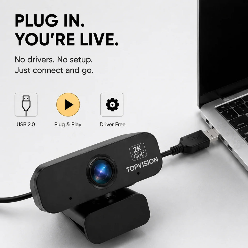 2K QHD Webcam for PC, USB Computer Camera with Microphone, Plug & Play Web Camera for Desktop Computer/Laptop, Zoom,Google Meet,Teams, Streaming, Compatible with Windows Mac Linux