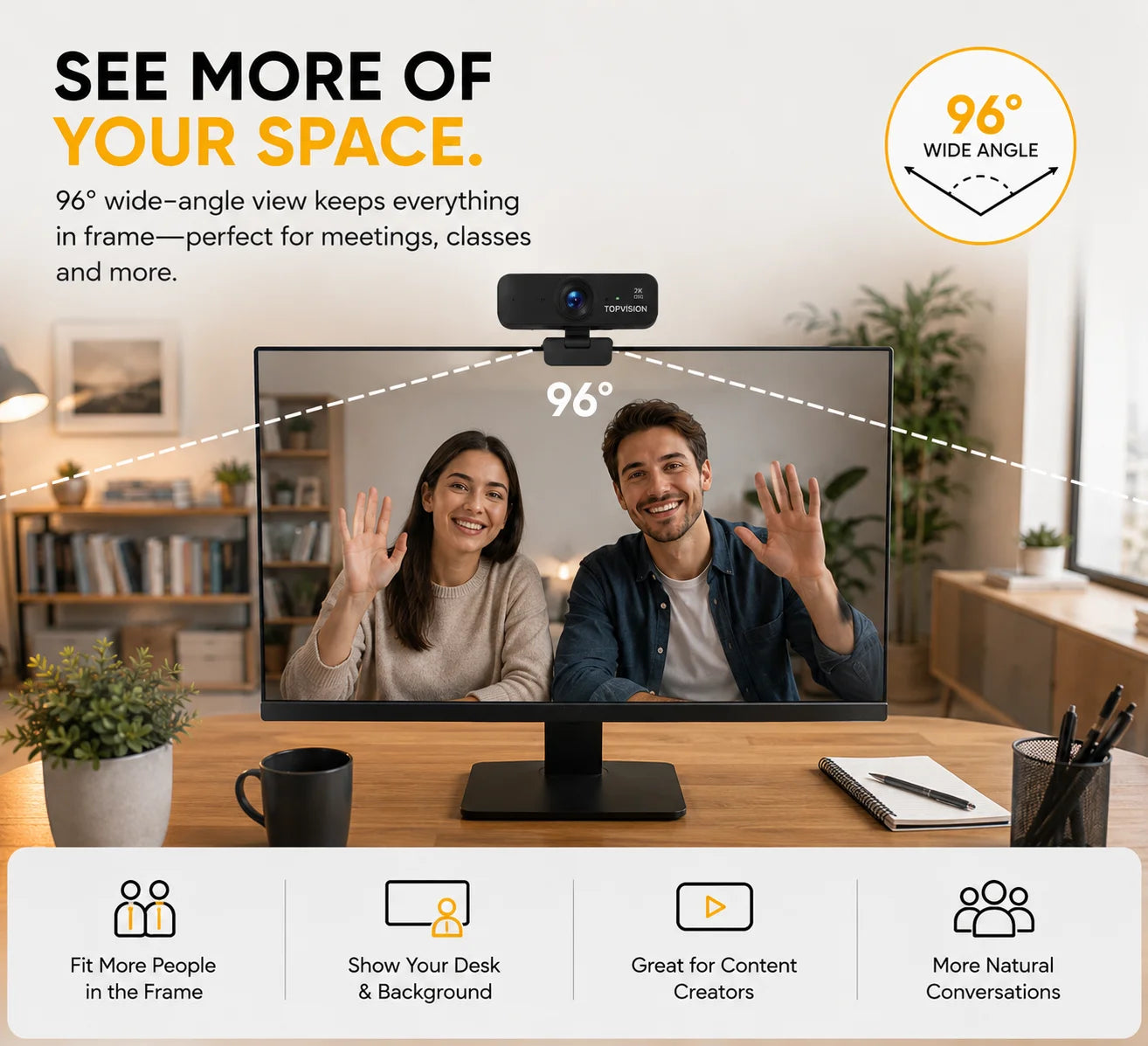 2K QHD Webcam for PC, USB Computer Camera with Microphone, Plug & Play Web Camera for Desktop Computer/Laptop, Zoom,Google Meet,Teams, Streaming, Compatible with Windows Mac Linux