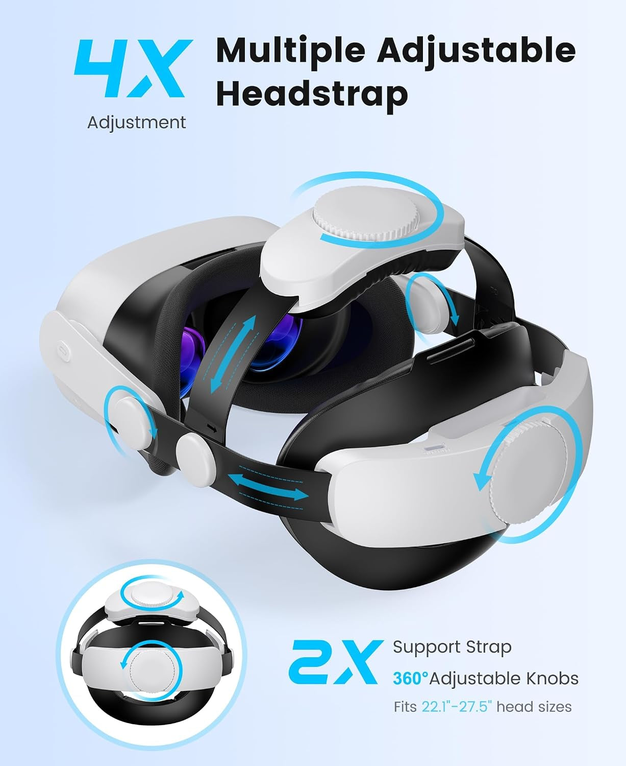 for Meta Quest 3S/3/2 Head Strap with 7500Mah Hot-Swap Bateries for 3-4H Playtime,Double Knobs Adjustable VR Headset Strap with Large Support Pad Enhanced Support&Comfort for Games