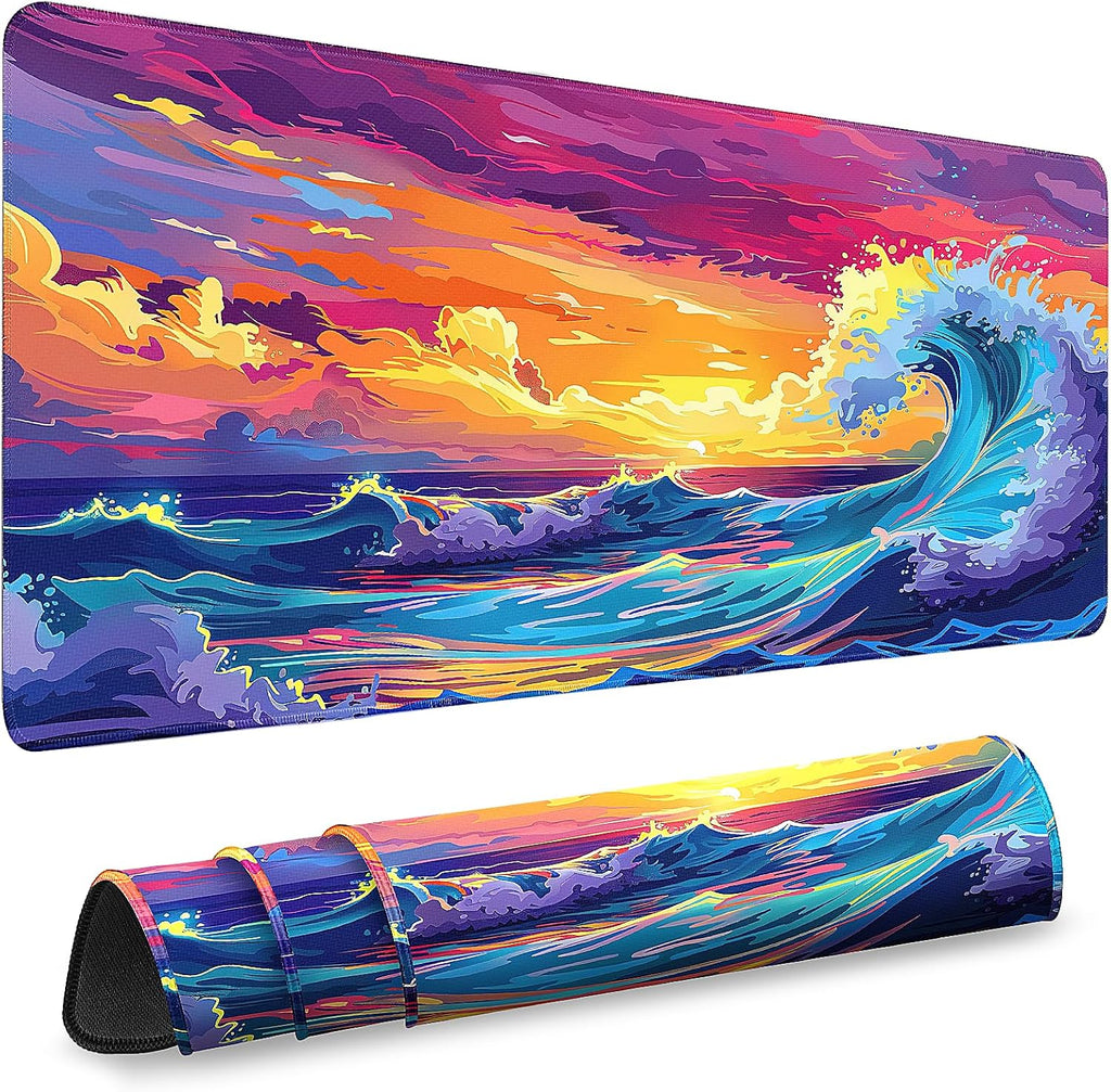 Gaming Desk Mat with Silky Smooth Surface & Exquisite Patterns,31.5X11.8 Inches Large-Sized Mouse Pad, Perfect for Extended Gaming,Work,And Home Office Decor (Japanese Waves 3)