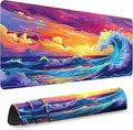 Gaming Desk Mat with Silky Smooth Surface & Exquisite Patterns,31.5X11.8 Inches Large-Sized Mouse Pad, Perfect for Extended Gaming,Work,And Home Office Decor (Japanese Waves 3)