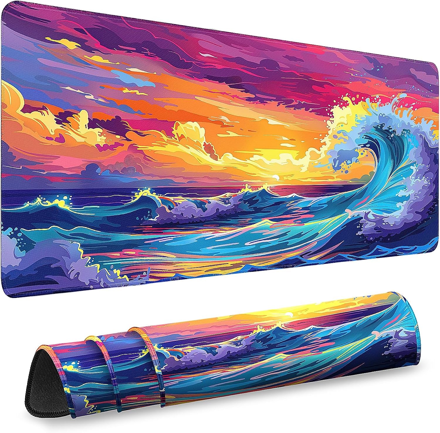 Gaming Desk Mat with Silky Smooth Surface & Exquisite Patterns,31.5X11.8 Inches Large-Sized Mouse Pad, Perfect for Extended Gaming,Work,And Home Office Decor (Japanese Waves 3)