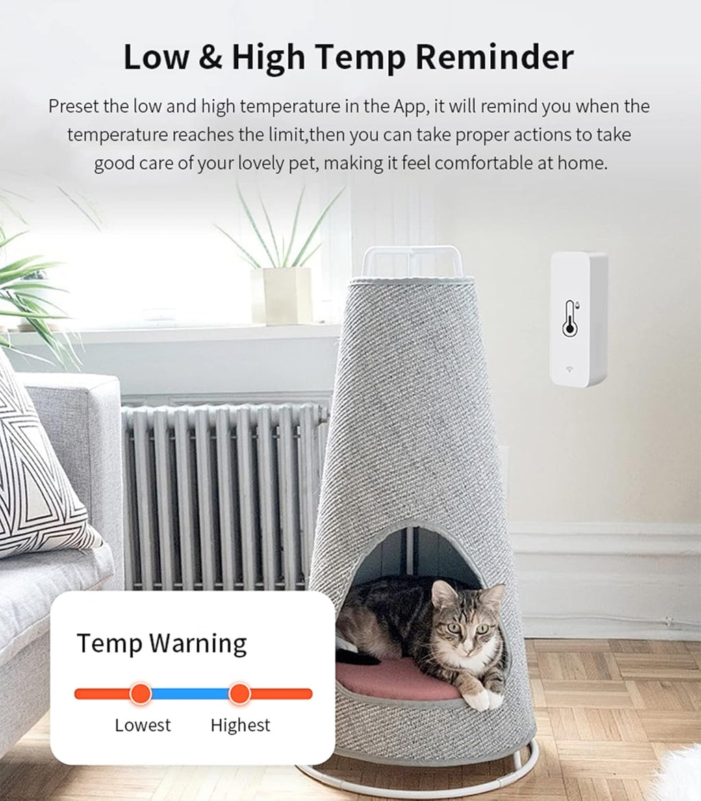 Wifi Temperature Humidity Sensor: Indoor Thermometer Hygrometer with App Alert, Free Data Storage Export, Smart Temperature Humidity Monitor for Home Pet Greenhouse, Compatible with Alexa (1-Pack)