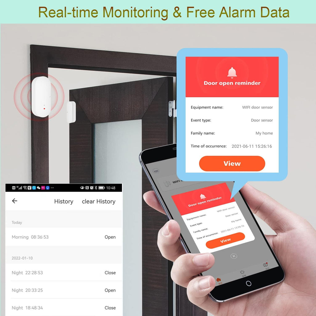 Wifi Door and Window Sensor: Wireless Contact Sensor with Free App Notification Alerts, Smart Door Sensor for Alarm System & Smart Home Automation, Compatible with Alexa Google Home(1Pack)