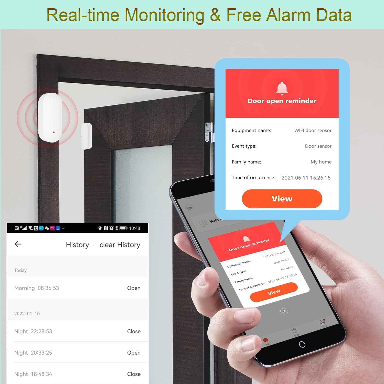 Wifi Door and Window Sensor: Wireless Contact Sensor with Free App Notification Alerts, Smart Door Sensor for Alarm System & Smart Home Automation, Compatible with Alexa Google Home(1Pack)