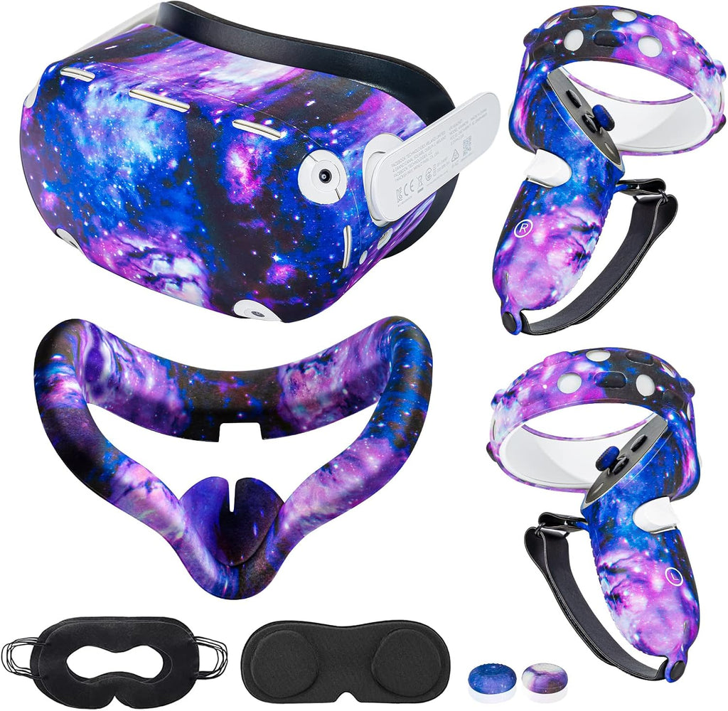 Compatible with Oculus Quest 2 Accessories,Silicone Face Cover, VR Shell Cover,Compatible with Quest 2 Touch Controller Grip Cover,Protective Lens Cover,Disposable Eye Cover. (Starry Purple)