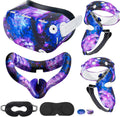 Compatible with Oculus Quest 2 Accessories,Silicone Face Cover, VR Shell Cover,Compatible with Quest 2 Touch Controller Grip Cover,Protective Lens Cover,Disposable Eye Cover. (Starry Purple)