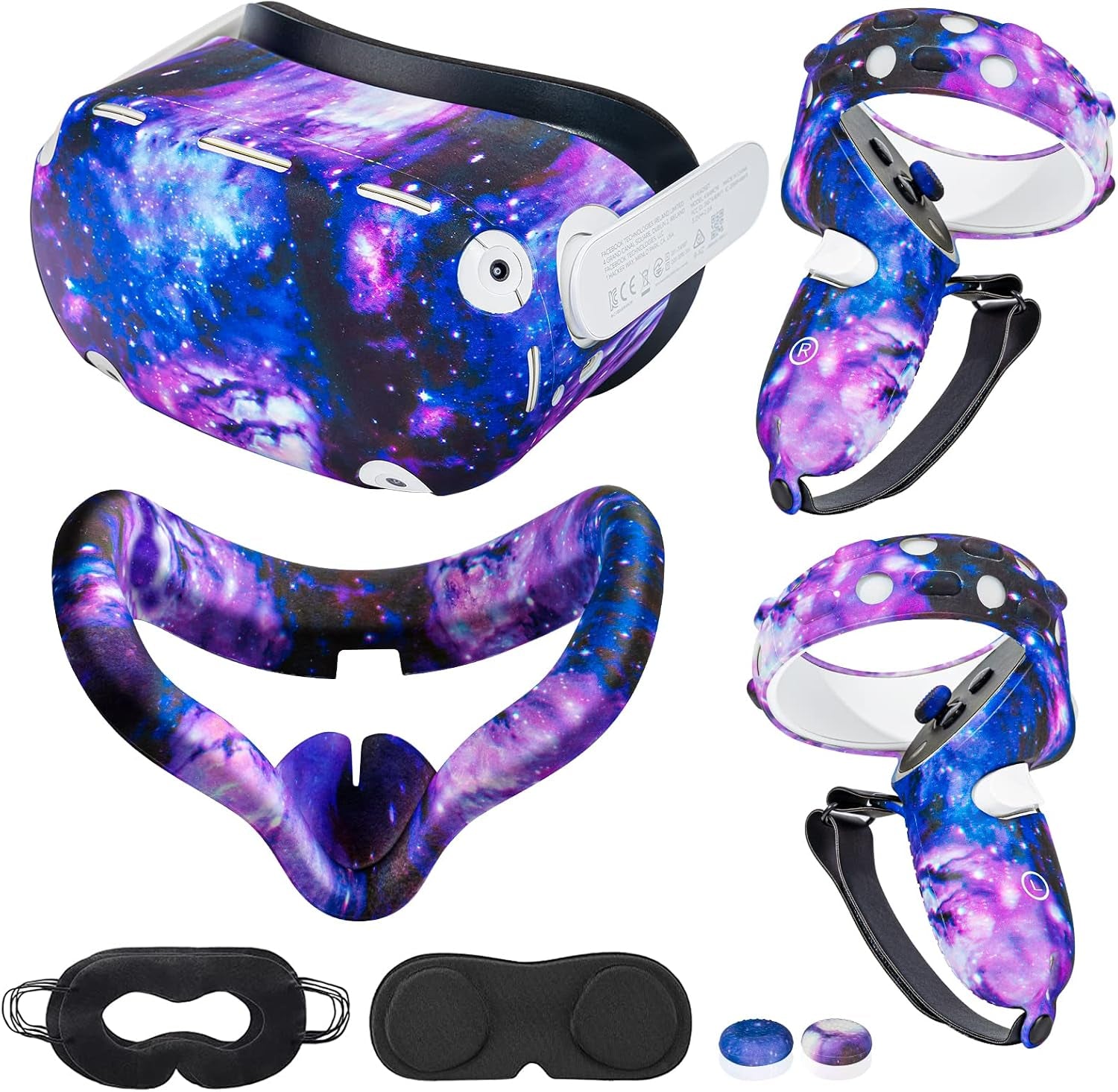 Compatible with Oculus Quest 2 Accessories,Silicone Face Cover, VR Shell Cover,Compatible with Quest 2 Touch Controller Grip Cover,Protective Lens Cover,Disposable Eye Cover. (Starry Purple)