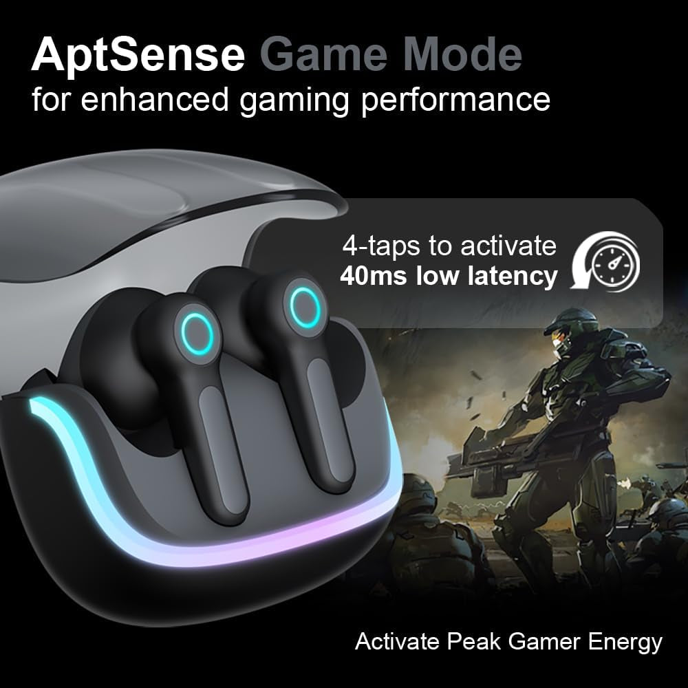 G07 Wireless Earbuds with RGB LED Light Gaming Earbuds with 40Ms Low Latency Dual Game and Music Mode Earphones Wireless Headphones with 50 Hours Worktime IPX5 Waterproof (Black)