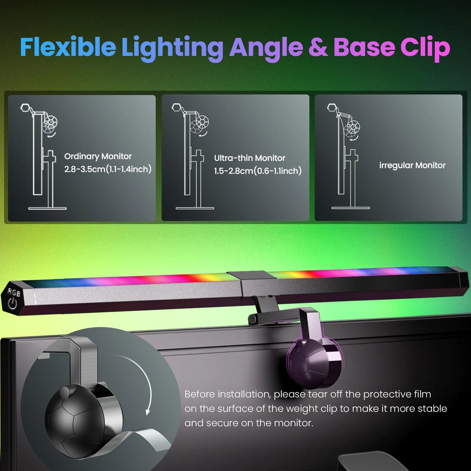 RGB Monitor Light Backlight, Ra95 Dual Light Bar Gaming Office Desk Lamp, 15 Modes Dimmable, 3 Color Temperature Adjustable, Eye Caring Screen Light Bar for Home Game