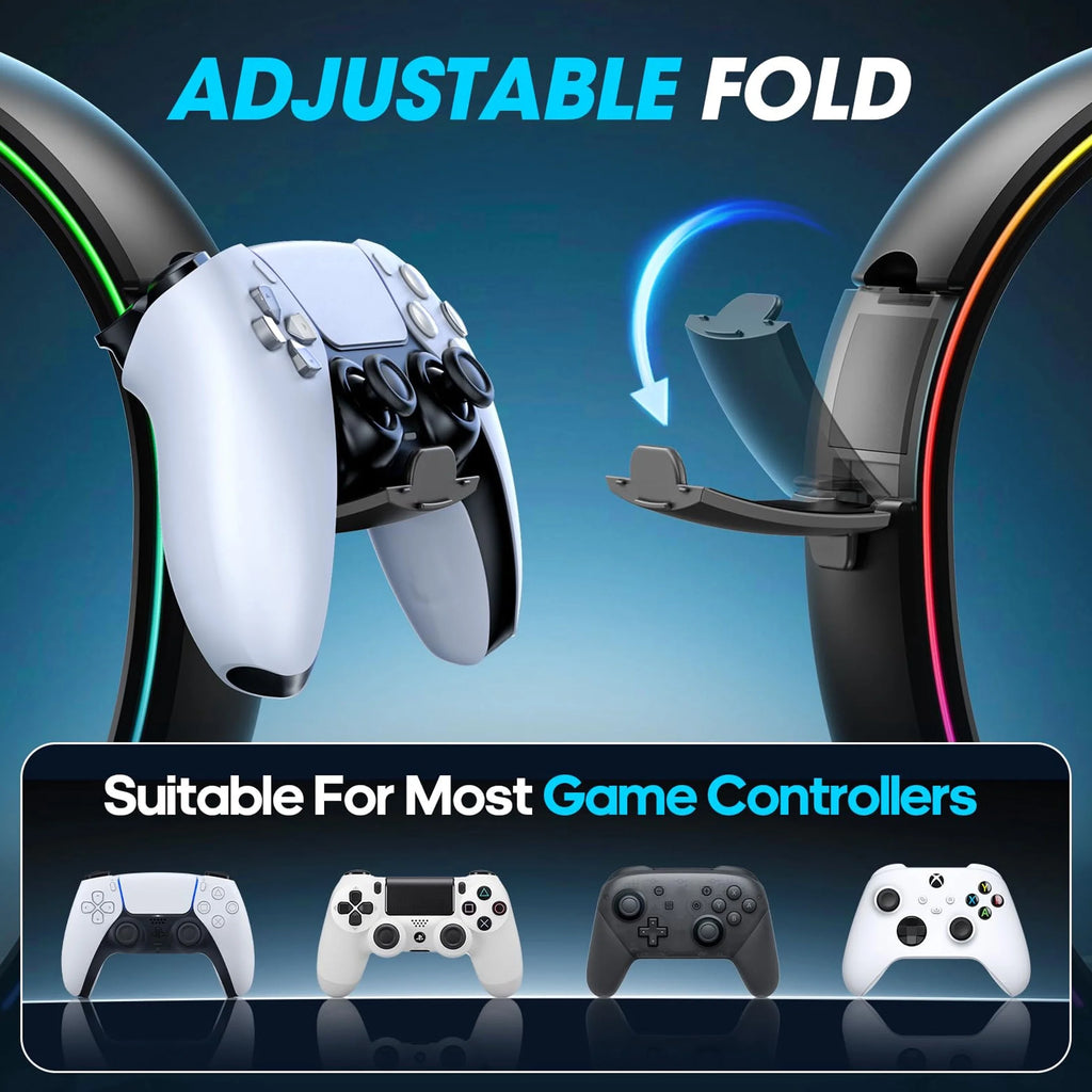 Headphone Stand, Controller Holder, RGB Gaming Headphone Stand with Cable Organizer for Desktop Organizers