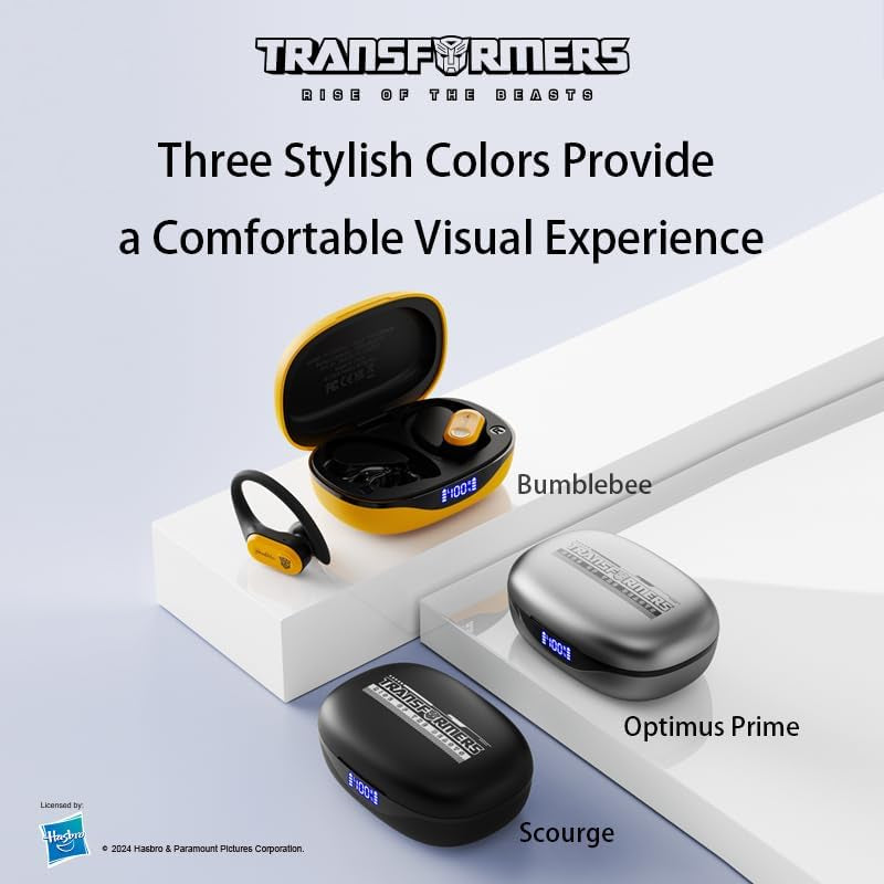 Transformers Earbuds T26 Pro, Bluetooth 5.4 Wireless Gaming Earbuds with Mic, over Ear Earbuds with Earhooks, 65H Playtime, Deep Bass, IPX5 Waterproof (Bumblebee Yellow)