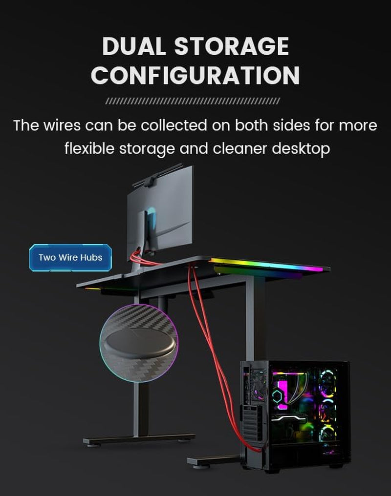 Electric Standing Desk, Gaming Desk with LED Lights, Height Adjustable - RGB Computer Desk with Mouse Pad for Home, Office