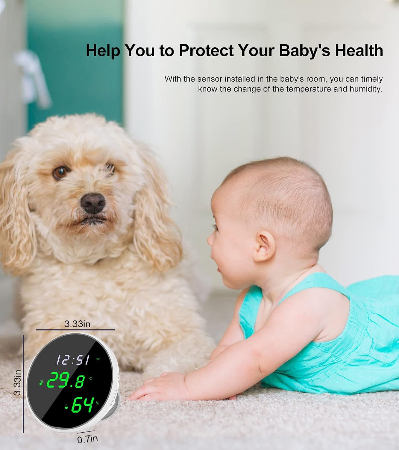 Wifi Thermometer Hygrometer: Digital Indoor Temperature Humidity Sensor with LED Backlit Display, App Notification Alert, Free Data Storage Export, Smart Temperature Monitor Compatible with Alexa